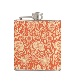 Art Nouveau Carnation Damask, Mandarin Orange Hip Flask