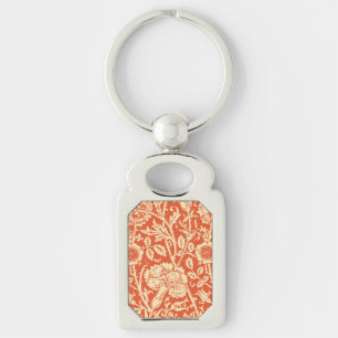 Art Nouveau Carnation Damask, Mandarin Orange Key Ring