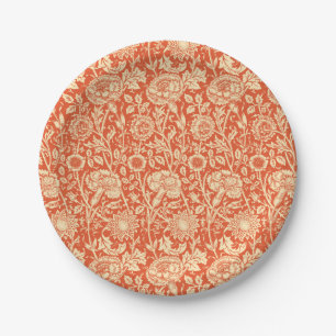 Art Nouveau Carnation Damask, Mandarin Orange Paper Plate