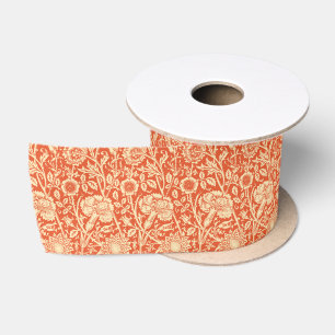 Art Nouveau Carnation Damask, Mandarin Orange Satin Ribbon