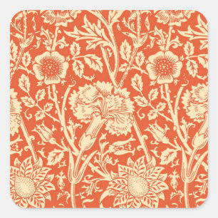 Art Nouveau Carnation Damask, Mandarin Orange Square Sticker
