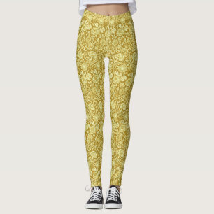 Art Nouveau Carnation Damask, Mustard and Yellow Leggings