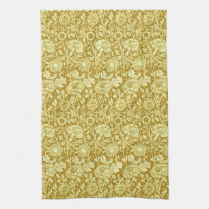Art Nouveau Carnation Damask, Mustard and Yellow Tea Towel
