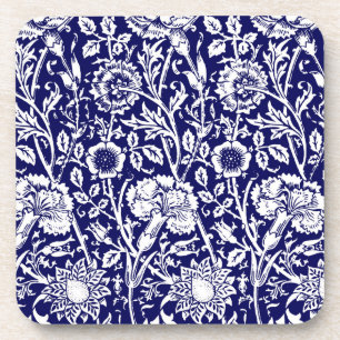 Art Nouveau Carnation Damask, Navy and White Coaster