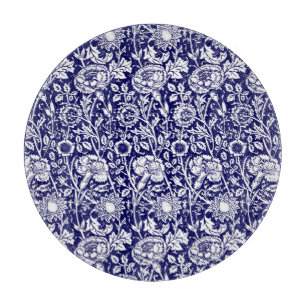 Art Nouveau Carnation Damask, Navy and White Cutting Board