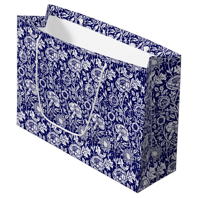 Art Nouveau Carnation Damask, Navy and White Large Gift Bag (Front Angled)