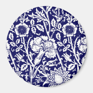 Art Nouveau Carnation Damask, Navy and White Magnet