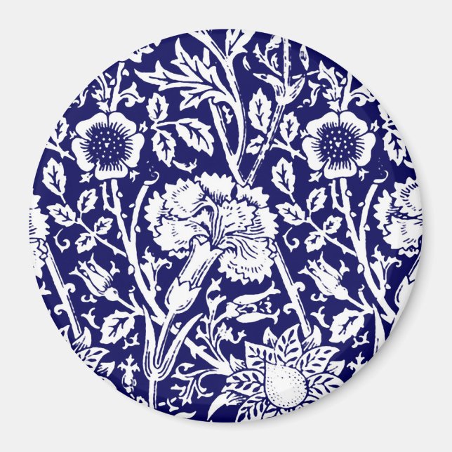Art Nouveau Carnation Damask, Navy and White Magnet (Front)