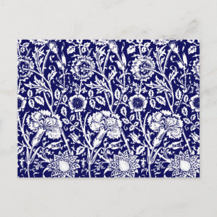 Art Nouveau Carnation Damask, Navy and White Postcard