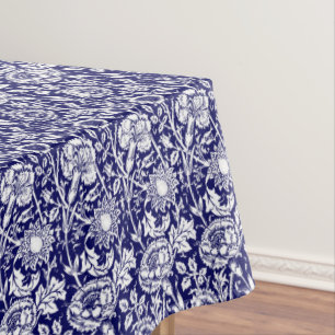Art Nouveau Carnation Damask, Navy and White Tablecloth