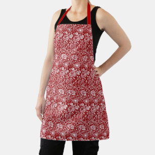 Art Nouveau Carnation Damask, Red and White Apron