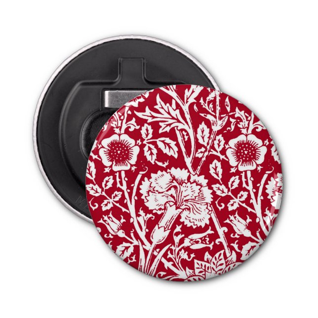 Art Nouveau Carnation Damask, Red and White Bottle Opener (Front)