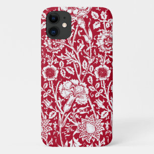 Art Nouveau Carnation Damask, Red and White iPhone 11 Case