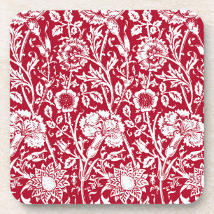 Art Nouveau Carnation Damask, Red and White Coaster