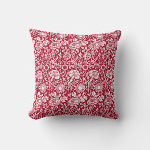 Art Nouveau Carnation Damask, Red and White Cushion