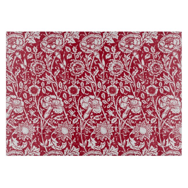 Art Nouveau Carnation Damask, Red and White Cutting Board (Front)