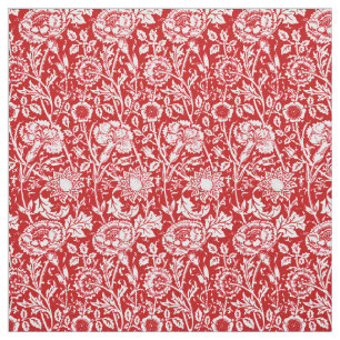 Art Nouveau Carnation Damask, Red and White Fabric