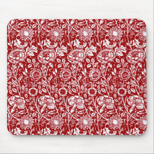 Art Nouveau Carnation Damask, Red and White Mouse Pad