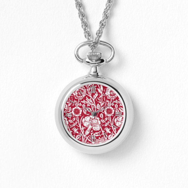 Art Nouveau Carnation Damask, Red and White Watch (Front)