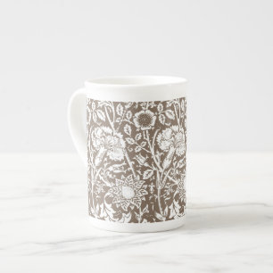 Art Nouveau Carnation Damask, Taupe and White Bone China Mug