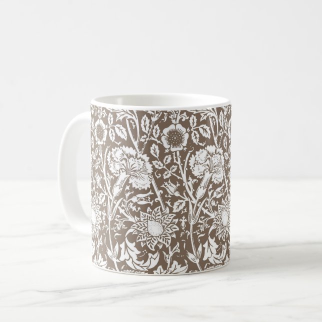 Art Nouveau Carnation Damask, Taupe and White Coffee Mug (Front Left)