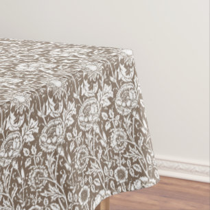 Art Nouveau Carnation Damask, Taupe and White Tablecloth