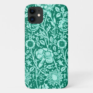 Art Nouveau Carnation Damask, Turquoise and Aqua iPhone 11 Case