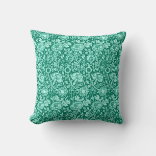 Art Nouveau Carnation Damask, Turquoise and Aqua Cushion