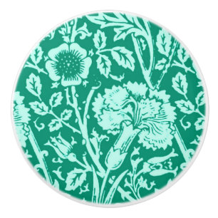 Art Nouveau Carnation Damask, Turquoise Ceramic Knob
