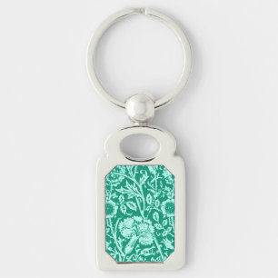 Art Nouveau Carnation Damask, Turquoise Key Ring