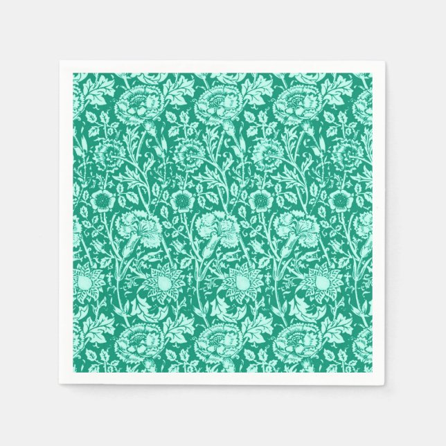 Art Nouveau Carnation Damask, Turquoise Napkin (Front)