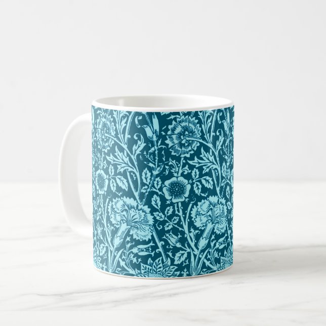 Art Nouveau Carnation, Indigo and Sky Blue  Coffee Mug (Front Left)