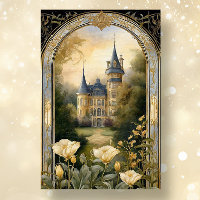 Art Nouveau Castle Floral Blue n Gold Ephemera 2B