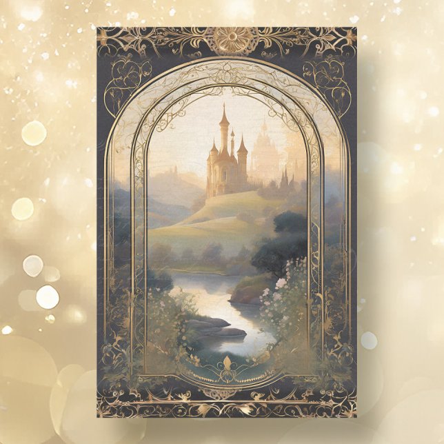 Art Nouveau Castle Rococo Black n Gold Ephemera 1 Tissue Paper (Creator Uploaded)