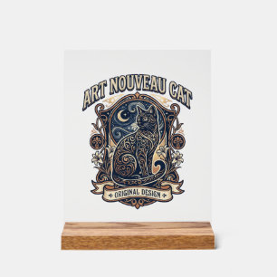 Art Nouveau Cat Cat Art Nouveau Vintage Vector Art Acrylic Sign