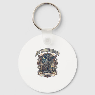 Art Nouveau Cat Cat Art Nouveau Vintage Vector Art Key Ring
