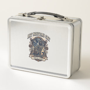 Art Nouveau Cat Cat Art Nouveau Vintage Vector Art Metal Lunch Box