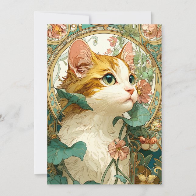 Art Nouveau Cat Holiday Card (Front)