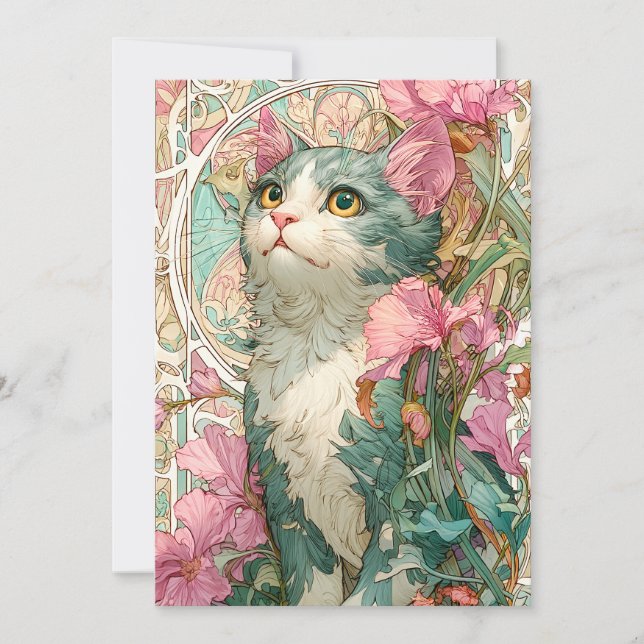 Art Nouveau Cat Holiday Card (Front)