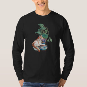 Art Nouveau Cat Sitting Next to Potted Plant T-Shirt
