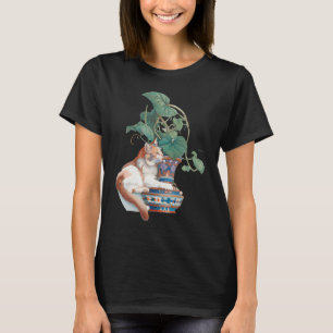 Art Nouveau Cat Sitting Next to Potted Plant T-Shirt