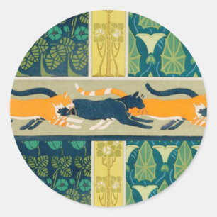 Art Nouveau Cats and Flowers Classic Round Sticker
