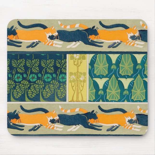 Art Nouveau Cats and Flowers Mouse Pad (Front)