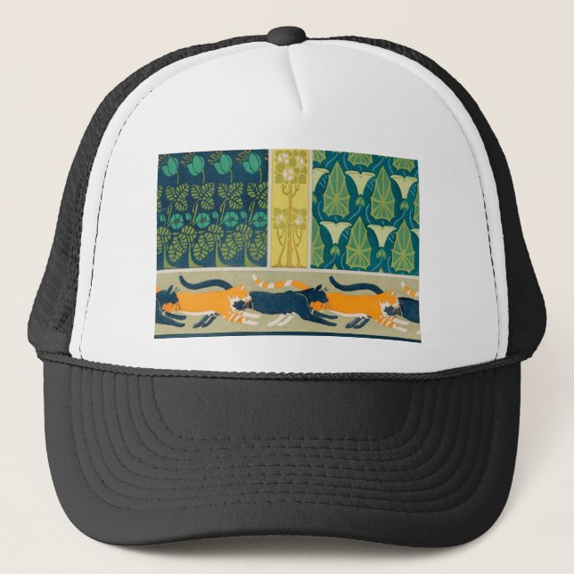 Art Nouveau Cats and Flowers Trucker Hat (Front)