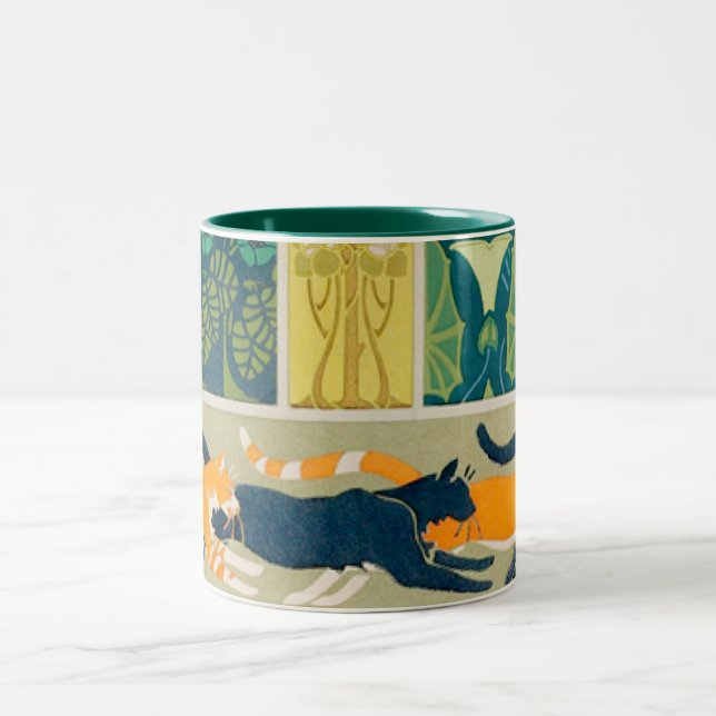Art Nouveau Cats and Flowers Two-Tone Coffee Mug (Center)