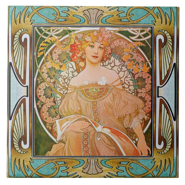 Art Nouveau Ceramic Tile Alphose mucha Design 01 (Front)