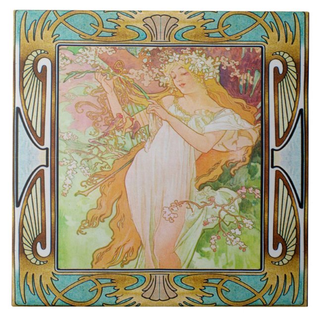 Art Nouveau Ceramic Tile Alphose mucha Design 02 (Front)