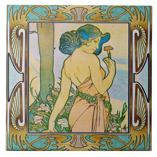 Art Nouveau Ceramic Tile Alphose mucha Design 08 (Front)