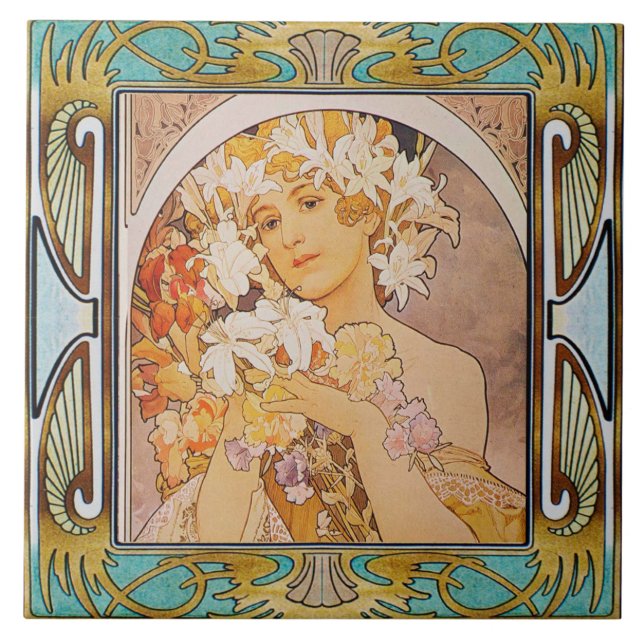 Art Nouveau Ceramic Tile Alphose mucha Design 11 (Front)