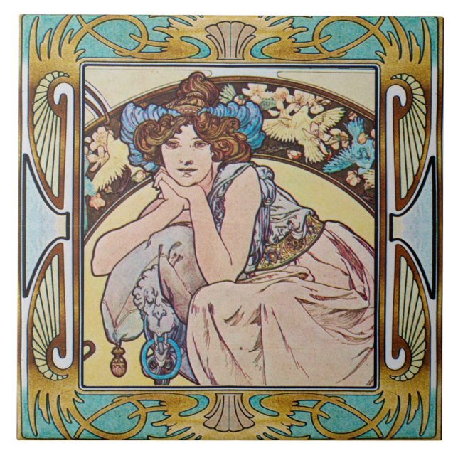 Art Nouveau Ceramic Tile Alphose mucha Design 14 (Front)